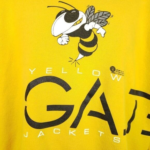 Georgia Tech Yellow Jackets Sweatshirt Vintage 80s GA Spellout Wraparound Print - Picture 2 of 10
